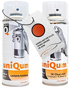 uniQum Spraydose Autolack + Klarlack für HONDA MOTORCYCLES TANGO ORANGE YR-201M Autolack Reparatur 2x 400 ml
