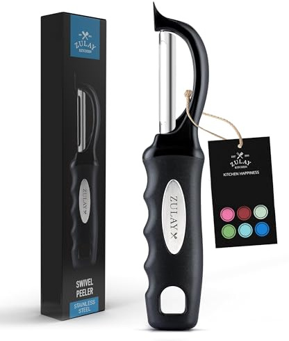 Zulay Kitchen Potato Peeler for Kitchen - Premium Julienne Peeler with Razor Sharp Stainless Steel Blades & Strong Ergonomic Handle - Peelers for Carrot, Potato, Vegetable - Dishwasher Safe - Black