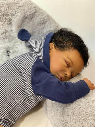 Anano 48cm Reborn Baby Junge Puppe Schwarze Hautfarbe Realistische Babypuppe Gemischte Rasse Afroamerikanisch Reborn Toddler Mit Weichem Haar Für Kinder 3+