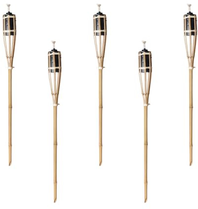 Natural Handmade Bamboo Garden Tiki Torch 60cm/90cm/120cm - for use with Parrafin or lamp Oil (60cm, Pack of 5)