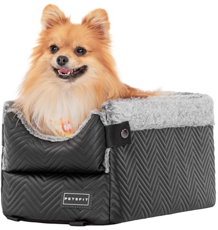 PETSFIT Hundesitz Mittelkonsole Auto, Autositz Hund Mittelkonsole mit verbesserten Sicherheitsgurten, waschbarem, dickem Kissen, Hunde Autositz für kleine Hunde bis zu 4KG