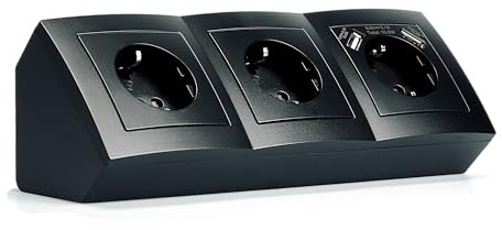 McPower Steckdosenblock Unterbausteckdose | Flair | Mehrfachsteckdose Ecksteckdose Steckdosenleiste 3-Fach + 2X USB-A, 230V~/16A, Aufbau, inkl. 15 cm Anschlusskabel schwarz, matt