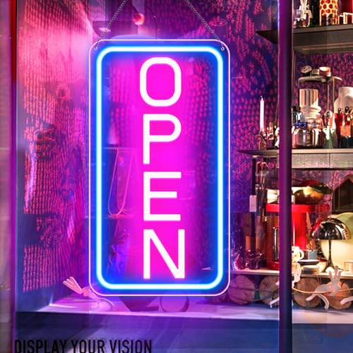 LightingWill Open Neon skylt, öppen skylt LED med på/av-adapter, blå/rosa, vertikal