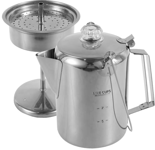 QINGLANG Percolator Coffee Pot 9 Cup Stainless Steel Camping Coffee Maker with Clear Top Glass Knob Coffee Percolator for Outdoor Stovetop Group Camping Hiking Backpacking Travel
