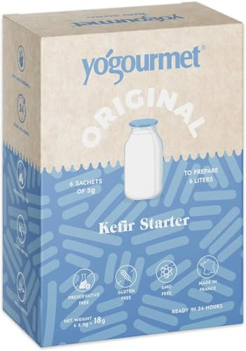 Yogourmet - Kefir Starter (6 Sachets = 6 Liters) - Make Kefir at Home - Natural, Gluten-Free, Kosher, Halal