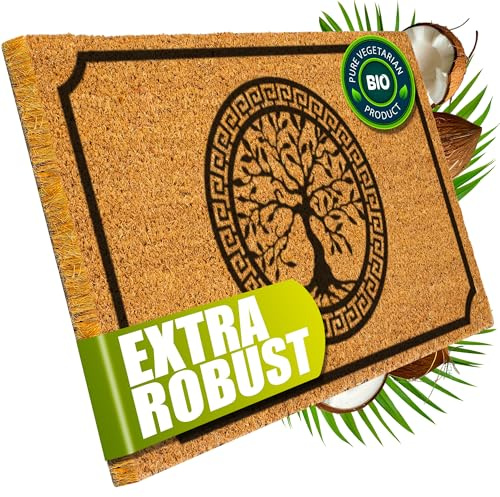 Decovetro® Kokosmatte Fußmatte | 40x60 cm | 100% natürliche Kokosfasern | Fußmattenteppich außen | Rutschfeste Fußmatte, hochwertige UV-bedruckte Kokosmatte für Staub und Schmutz | Perfekt für Haustür