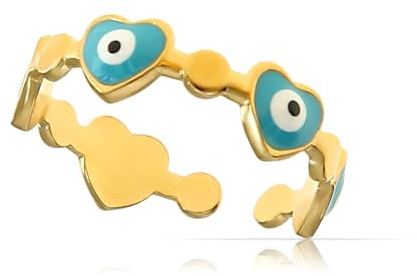 Made by Nami Anello Donna Cuore Regolabile - Acciaio Inossidabile Oro Turchese Impermeabile