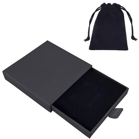 Desenda Small Jewelry Gift Box and Velvet Bag, Necklace Bracelet Earring Cardboard Organizer Square Jewellery Gift Box Pendent Storage Case for Birthday Xmas Christmas Wrapping (Black)