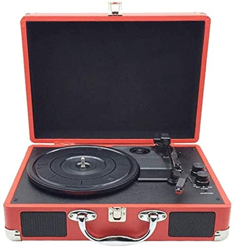CAFIEDR Tourne-Disque Vinyle Gramophone rétro Haut-Parleur Bluetooth rétro créatif Valise Rouge Tourne-Disque