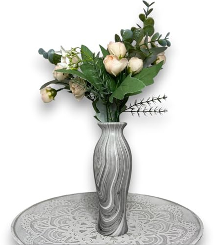 Jarrón de Cerámica Decorativo – Florero Blanco Estilo Mármol | Jarrones Decorativos Modernos para Centro de Mesa, Salón y Decoración del Hogar - Jarron para Flores (Gris, 18cm)