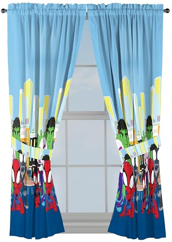 Sunny Side Up Window Curtains for Kids Bedroom 4-Piece Drape Set with 2 Tiebacks, Blue - Spidey & His Amazing Friends, 42 W x 63 L (Pack of 2)
