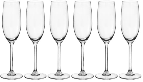 H&H Vassoio 6 Calici XXL Flute in Vetro Trasparente 21 cl – Eleganti e Raffinati – Idonei al Lavaggio in Lavastoviglie