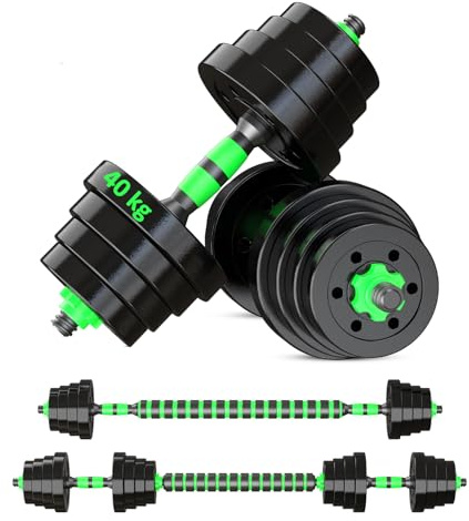 Reformor Kurzhanteln Verstellbar - 40 kg Hantel Set, Dumbbell Set mit Schraubverschlüssen, Langhantel & Gewichten, Multifunktionell Hanteln set, Grün