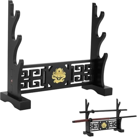 PH PandaHall Support D'Épée Présentoir en Bois à 3 niveau pour Katana Support pour Épée de Samouraï Japonais Présentoir pour Sabre Laser Katana Wakizashi Tanto Genji Décoration Noir 1 paquet