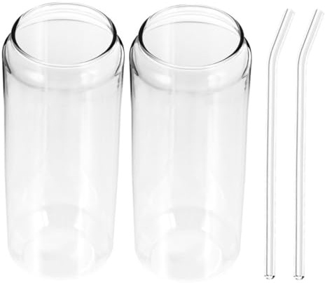 UKCOCO Vasos De Vidrio Resistente Al Calor 500ml Taza De Bebida Pajitas De Cristal Copa Para Cócteles Bebidas Múltiples Hogar 4 Piezas