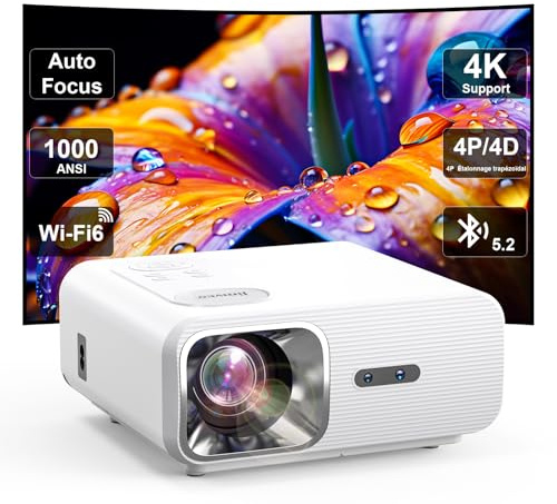 Jimveo Videoprojecteur 4K - Autofocus/Keystone, 1000 ANSI, Full HD 1080P WiFi 6 & Bluetooth, Portable Retroprojecteur, Home Cinéma​