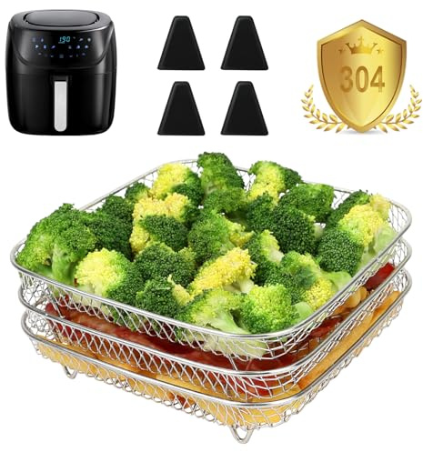 YQL Air Fryer Accessories for Russell Hobbs 4L, Stackable Airfryer Racks for Small Air Fryer 4L - 6.5L, 304 Stainless Steel Airfryer Trays Square for COSORI,Philips,Tefal,Ninja Single Basket, Oven