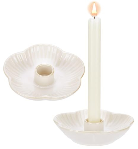 PH PandaHall 2 STK Porzellan Kerzenhalter 12.3cm Blumenförmige Kerzenstiele Weiße Keramik Kerzentablett Für Mittelpunkt Heimdekoration