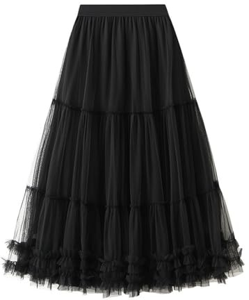 Generico Gonna tulle Sottogonna Tulle Lunga Donna Balletti Danza Petticoat 50's Organza Retro Tutu Gonna Vintage Rockabilly