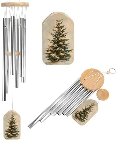Weihnachtsbaum-Windspiel, antikes rotes Ornament, Gedenkspiel, tiefer Ton, Windspiel mit 6 Aluminiumrohren, Outdoor-Hinterhof, Gartendekoration