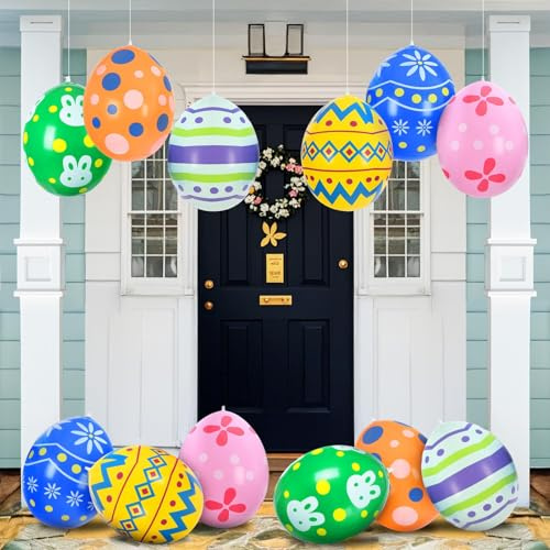 LQTSLFM Aufblasbare Ostereier, 16 Zoll Ostereier Aufblasbar Outdoor, Niedlich Osterdeko Aufblasbar, Deko Osterei Aufblasbare für Ostern Drinnen & Draußen Dekorationen (I-6pcs)