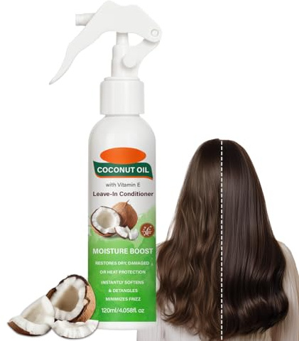 Leave In Conditioner Spray,Coconut Oil Leave-In Conditioner for Dry, Damaged & Curly Hair,Detangling Moisture Spray with Coconut Oil & Vitamin E,Deep Conditioner Frizz Control for All Hair Types