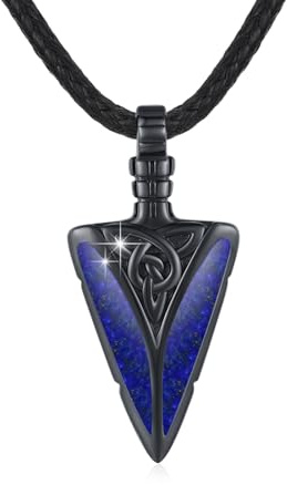 CRWENG Herren Kette Wikinger Halskette 925 Sterling Silber Pfeil Anhänger Schwarz Punk Pfeilspitze Schmuck Valentinstag Geschenke für Mann Damen Unisex (2356-Lapislazuli-Edelstahlperlenkette)