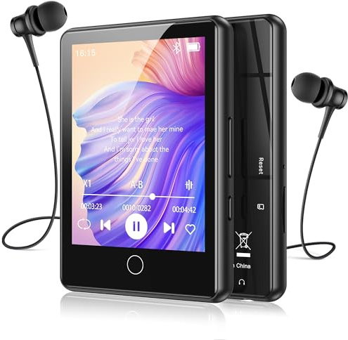 AGPTEK 64Go Lecteur MP3 Bluetooth 5.3, Baladeur Numérique 2.8 Écran Tactile Lecteur Musique HiFi,MP3 Sport avec Haut-Parleur/Radio FM/Enregistreur,Externe Jusqu'à 128Go,Incluse Protection en Silicone