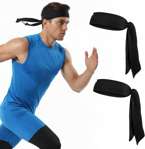 2 Pack Tie Headband, Large Hair Ties Bandana Headband Sport Tie Headbands for Basketball, Soccer, Football