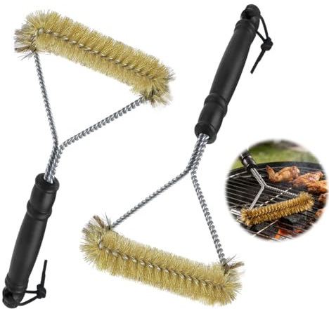 2 Stück Grillbürste Messing,Messingbürste Grill,Grillbürste Für Gussrost,Grill Reinigungsbürste,Mit Edelstahlschaber,Speziell zur Reinigung von Gussrost, Gasgrill und Holzkohlegrill (2er Y-Bürsten)