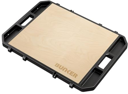 BUNKER Load-Up Stacking Worktop - FSC Plywood Modular Tool Storage | 12mm FSC plywood worktop with stainless coating, impact-resistant frame, carry handle and integrated storage bins.