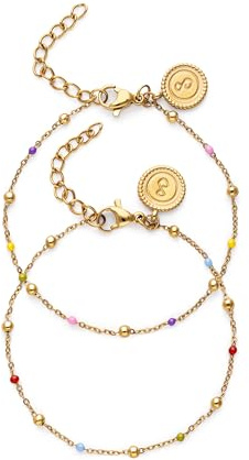 SINGULARU Pulsera Mujer Pack 2 Pulseras Amistad Colores Acero Baño Oro