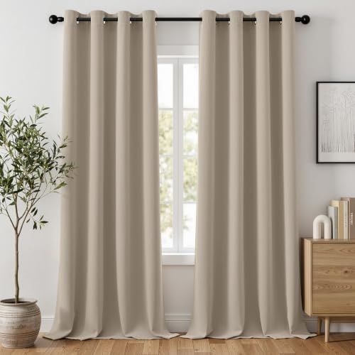 Woaboy Rideau Occultant Beige Lot de 2 à Oeillets Thermique 140x200 cm | Rideau Isolant Thermique Occultant Anti-Bruit Pour Salon et Chambre, Décoration Intérieure Moderne