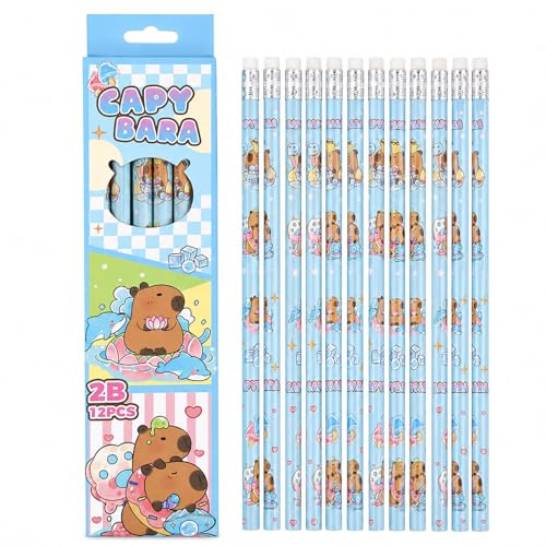 ITCGOB Lot de 10 Crayons à Papier 2B Kawaii Capybara - Crayons de Bois Mignons pour École, Examen et Dessin - Fournitures Scolaires Originales pour Enfants et Étudiants
