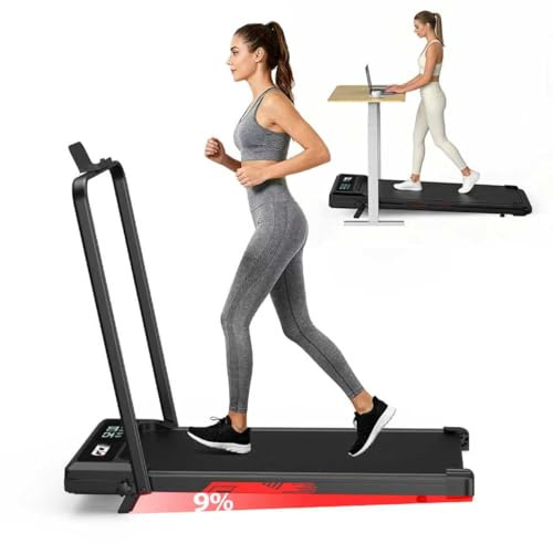 Tapis de Course Pliable 4 en 1 avec Pente 9%, Tapis de Marche Électrique 1-10 km/h, Moteur sans Balais Silencieux 3,0 CV, Walking Pad, Charge Max. 140 kg, Écran LED, Télécommande, Amorti Antichoc
