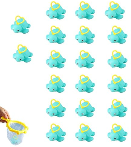 Pesca Patos Anzuelo | 20pc Patitos Goma baño | Patos Tortuga Marina Reutilizables apretar en baño con anzuelos | Juego patitos y anzuela flotantes para Piscina Desarrollo sensorial niños