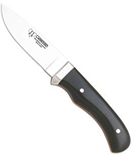 Cudeman Cuchillo Tejano 116-M hoja de acero inoxidable ACX-380 de 9 cm empuñadura de micarta negra de 11 cm para caza, pesca, supervivencia y bushcraft + Portabotellas regalo