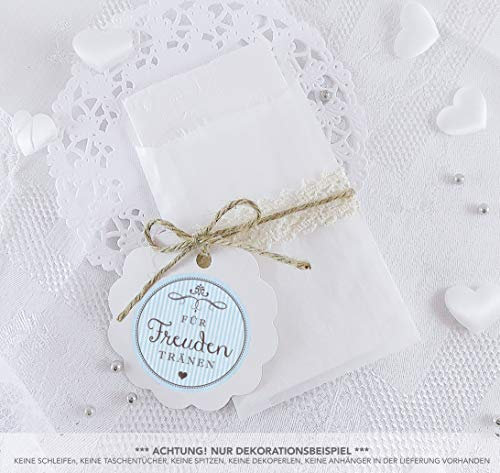 SET GROß: 48 Freudentränen Sticker + 48 Pergamintütchen - 63 x 93 mm für Freudentränen Taschentuch Verpackungen • Aufkleber BLAU RETRO VINTAGE • 4cm rund matt