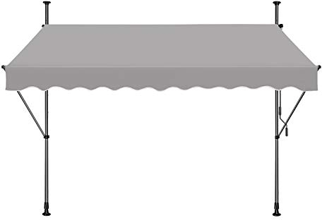 Froadp Tende da Veranda da Giardino, Regolabile in Altezza Sole Parasole, Retrattile a Manovella Tendalini di Copertura Senza Perforazione, Protezione UV per Balcone (250x120cm, Grigio Chiaro)