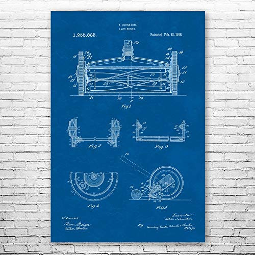 Reel Lawn Mower Poster Print, Hardware Store Decor, Garage Wall Art, Gardener Gift, Landscaper Gifts, Tool Shed Art Blueprint (20 inch x 30 inch)