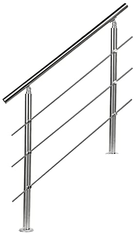 Herrselsam Barandilla de aluminio con/sin travesaños para balcones, jardines (160 cm, 3 travesaños)
