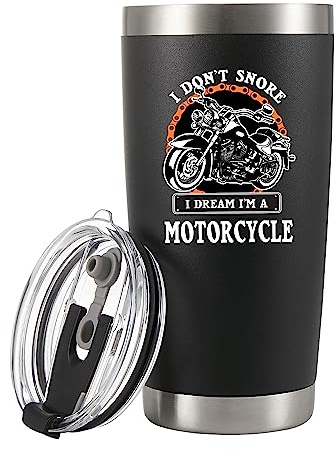 Panvola I Don't Snore I Dream I'm A Motorcycle' Stainless Steel Tumbler Snoring Motorcycle Biker Driver Gift for Dad Husband Boyfriend Uncle Travel Mug (20 oz)
