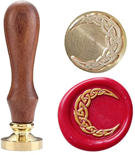 Wachssiegelstempel Set, Siegelwachsstempel Kupfersiegel mit Holzgriff, Vintage Wiccan und Celtic KnotSeal Wachsstempel Halbmond