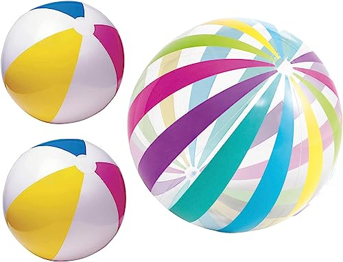 LINE42 Big Beach Ball Set for Summer Pool or Beach - One Jumbo Giant 42 Inch Beach Ball and Two 24 Inch Classic Beach Balls, Rainbow Beach Balls for Swimming At The Pool