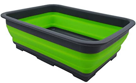 SAMMART 7L zusammenklappbare Wanne – Faltbare Geschirrwanne – tragbares Waschbecken – platzsparende Kunststoff-Waschwanne (Grau/Grün, 1)