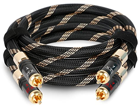 SKW Upgrade Cinch-Audiokabel 2 x Cinch auf 2 x Cinch Stecker mit selbstverriegelndem Stecker, RCA Kabel kompatibel für CD, Verstärker, Decoder - 2M