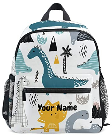 Mnrsuu Custom Kid's Toddler Backpack, Personalized Backpack with Name/Text, Customization Cute Dino Scandinavian Kindergarten Preschool Bag for Girls Boys, Multicolour, One Size
