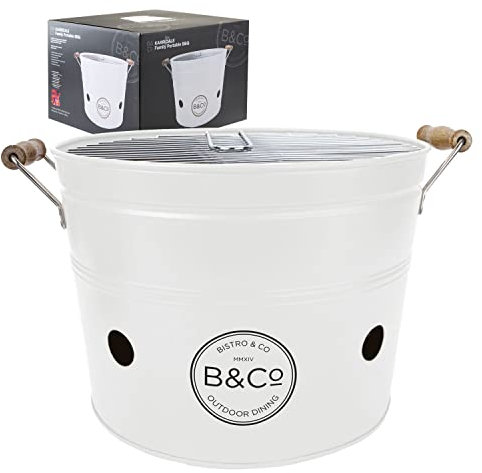 VFM - Portable White Bucket Bbq - Karridale, Charcoal, Coal Stove for Cooking, Portable, Easy To Use, Stylish Design, Camping, Holidays, Summertime, Table Top, Small Bbq