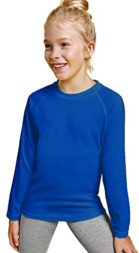 Fluor Colored T-shirt Långärmad för flickor och pojkar - Bekväm sportig T-shirt, mjuk, slät och elegant, Blå, 12 år