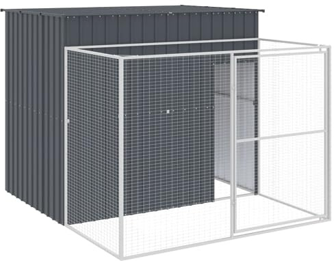 vidaXL Hundkoja med gård antracit 214x253x181 cm galvaniserat stål, hundhus, hund koja, utomhuskennel, hund hus, hund kojor, utomhuskennlar, hundgård